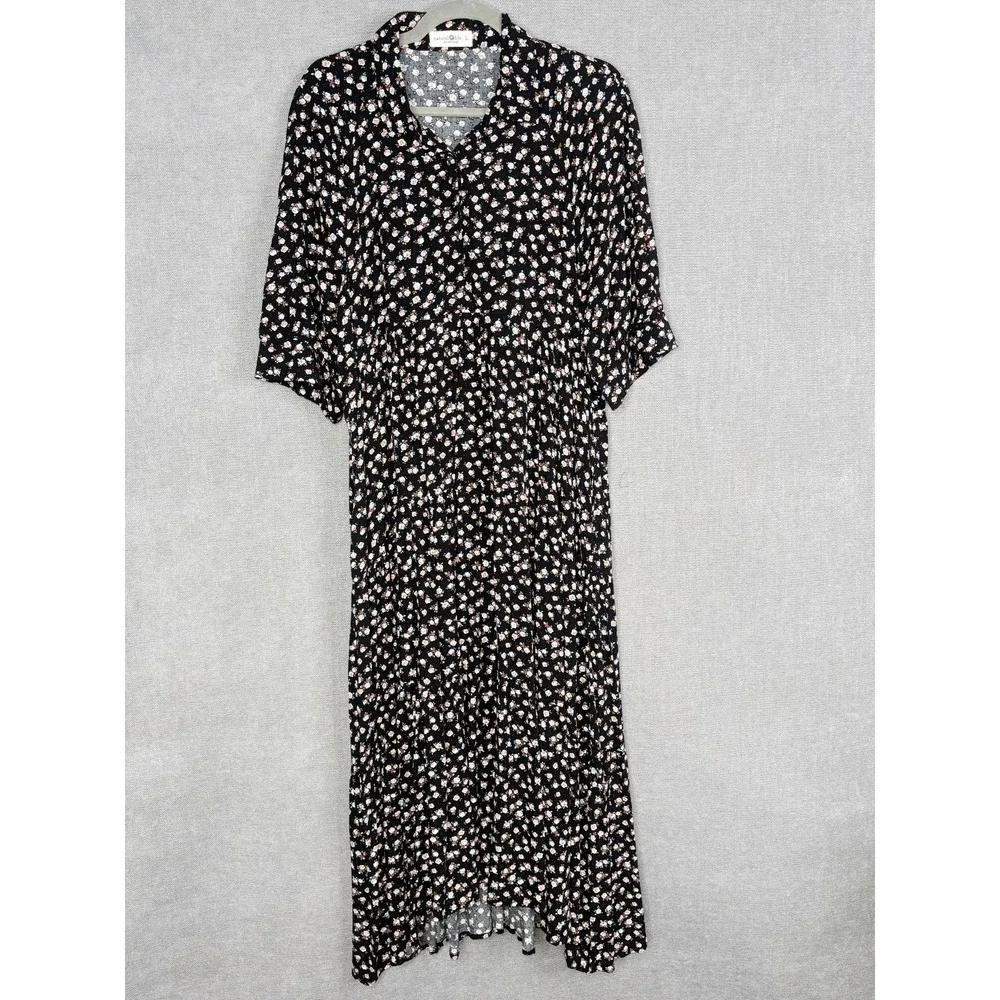 Natural Life Dress Womens Large Black Floral Maxi Tiered Pockets Boho Prairie
